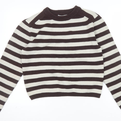 Marks and Spencer Women’s Brown Striped Crew Neck Jumper Size S