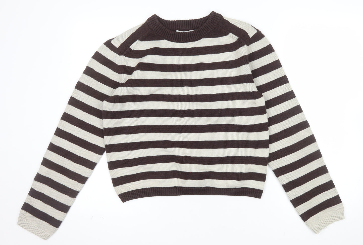 Marks and Spencer Women’s Brown Striped Crew Neck Jumper Size S