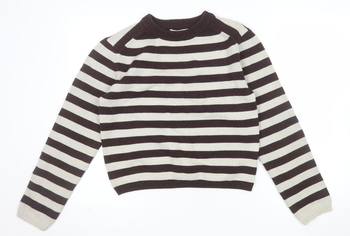 Marks and Spencer Women’s Brown Striped Crew Neck Jumper Size S