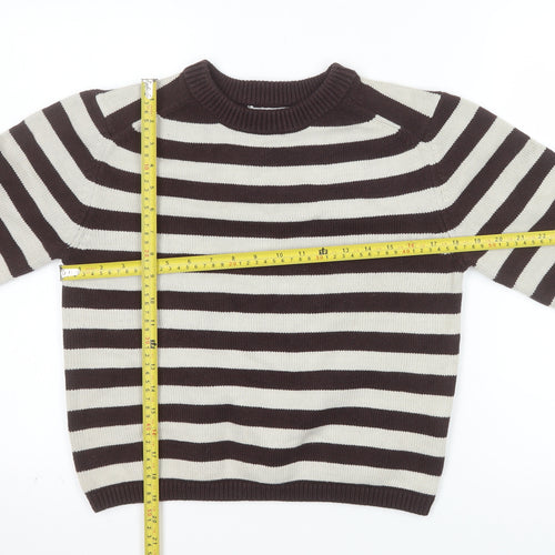 Marks and Spencer Women’s Brown Striped Crew Neck Jumper Size S