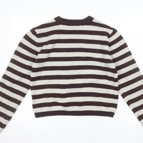 Marks and Spencer Women’s Brown Striped Crew Neck Jumper Size S