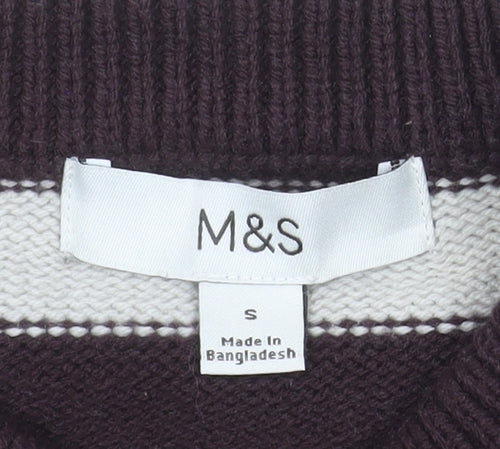Marks and Spencer Women’s Brown Striped Crew Neck Jumper Size S