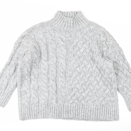 George Women’s Grey Cable-Knit Mock Neck Pullover Jumper XL