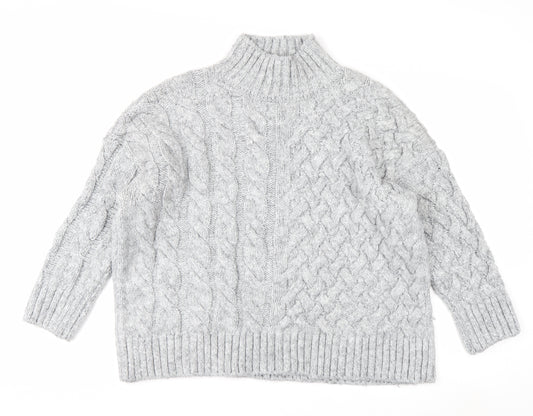 George Women’s Grey Cable-Knit Mock Neck Pullover Jumper XL