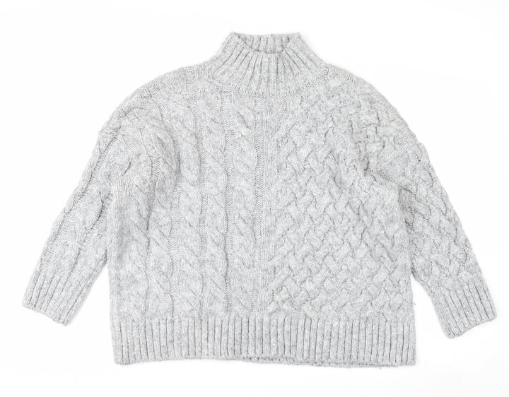 George Women’s Grey Cable-Knit Mock Neck Pullover Jumper XL