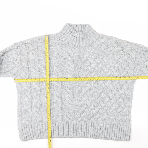 George Women’s Grey Cable-Knit Mock Neck Pullover Jumper XL
