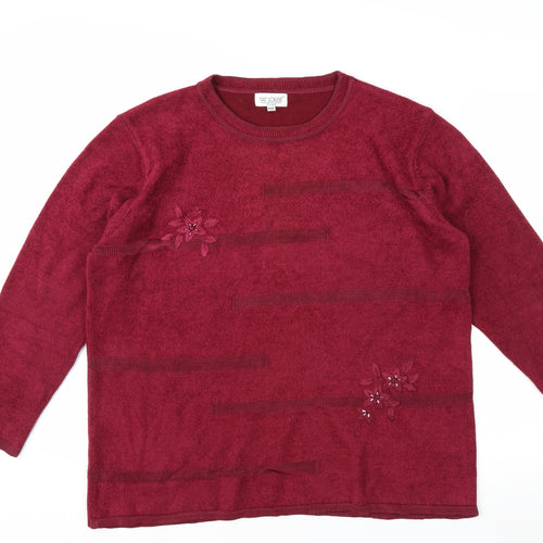 Fay Louise Women's Red Embroidered Plus 2XL Knit Pullover Jumper