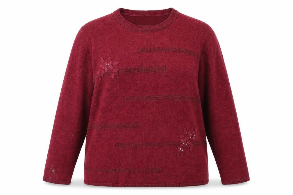 Front view of Fay Louise Women's Red Embroidered Plus 2XL Knit jumper