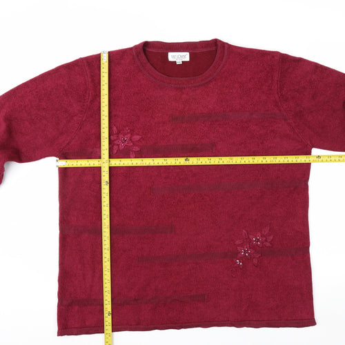 Fay Louise Women's Red Embroidered Plus 2XL Knit Pullover Jumper