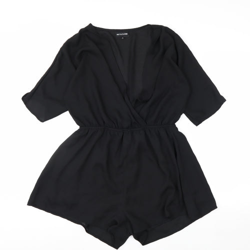 PrettyLittleThing Women Black Size 12 Short Sleeve Wrap Playsuit