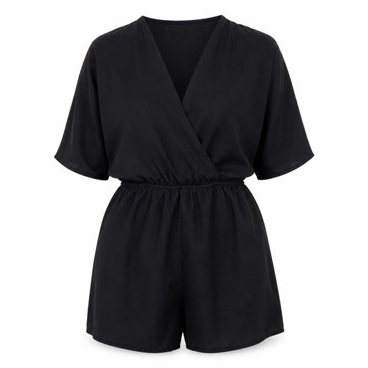 PrettyLittleThing Women Black Size 12 Short Sleeve Wrap Playsuit