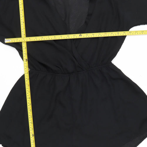PrettyLittleThing Women Black Size 12 Short Sleeve Wrap Playsuit