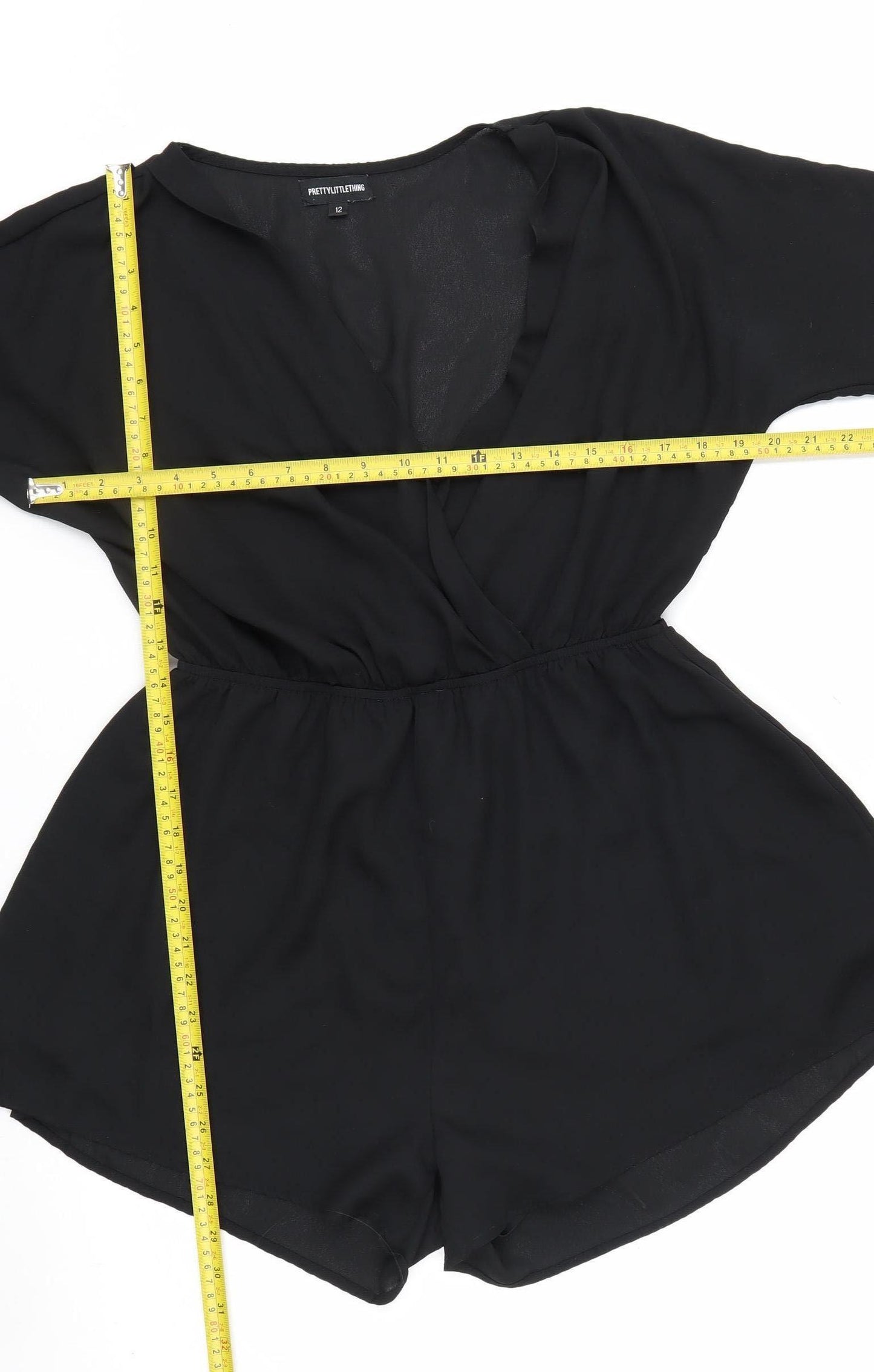 PrettyLittleThing Women Black Size 12 Short Sleeve Wrap Playsuit