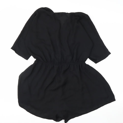 PrettyLittleThing Women Black Size 12 Short Sleeve Wrap Playsuit