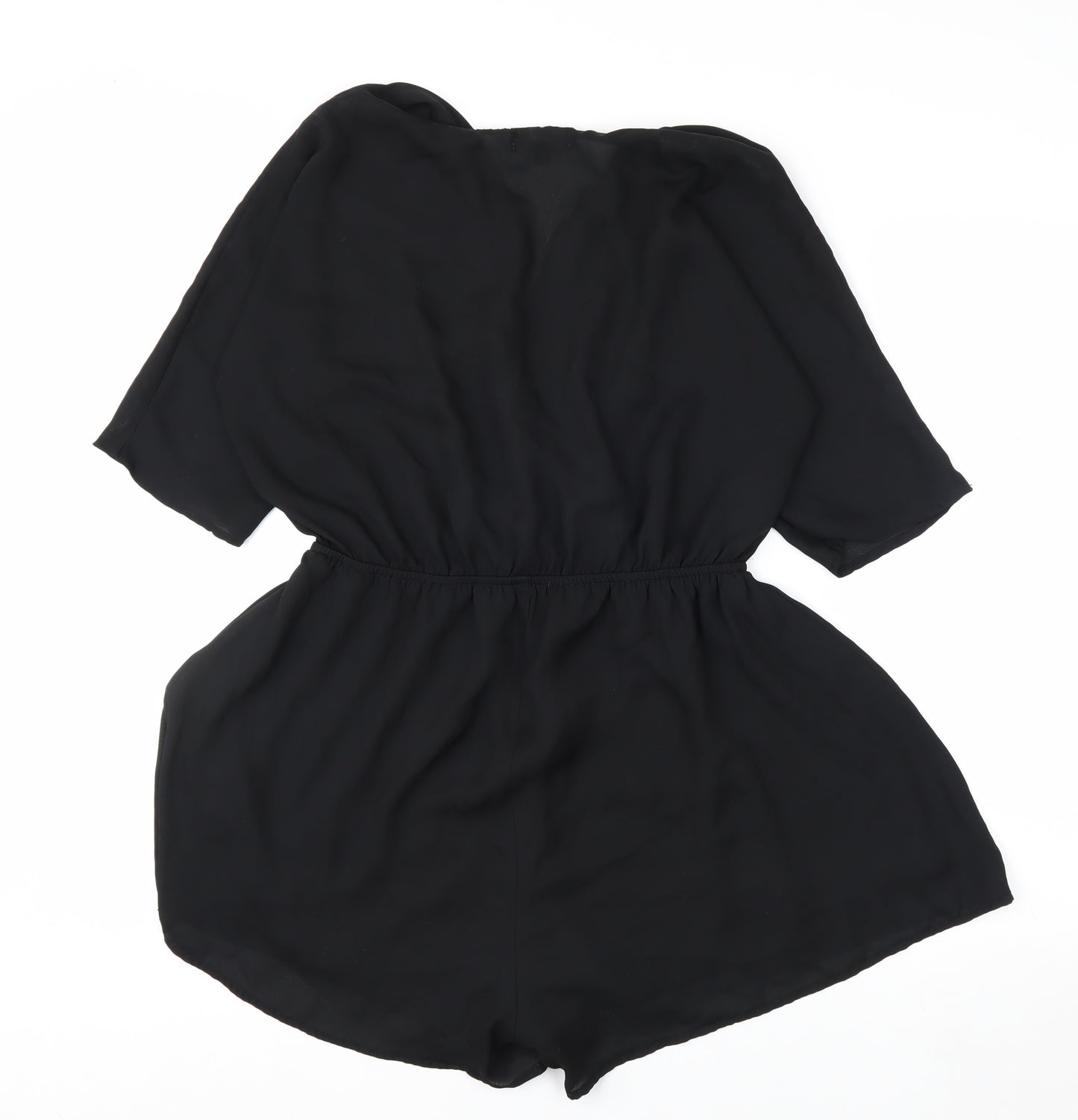 PrettyLittleThing Women Black Size 12 Short Sleeve Wrap Playsuit