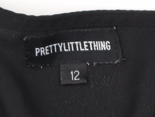 PrettyLittleThing Women Black Size 12 Short Sleeve Wrap Playsuit
