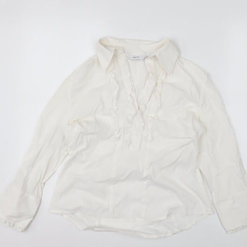 Next Women’s White Ruffle Collared Long Sleeve Blouse Size 14