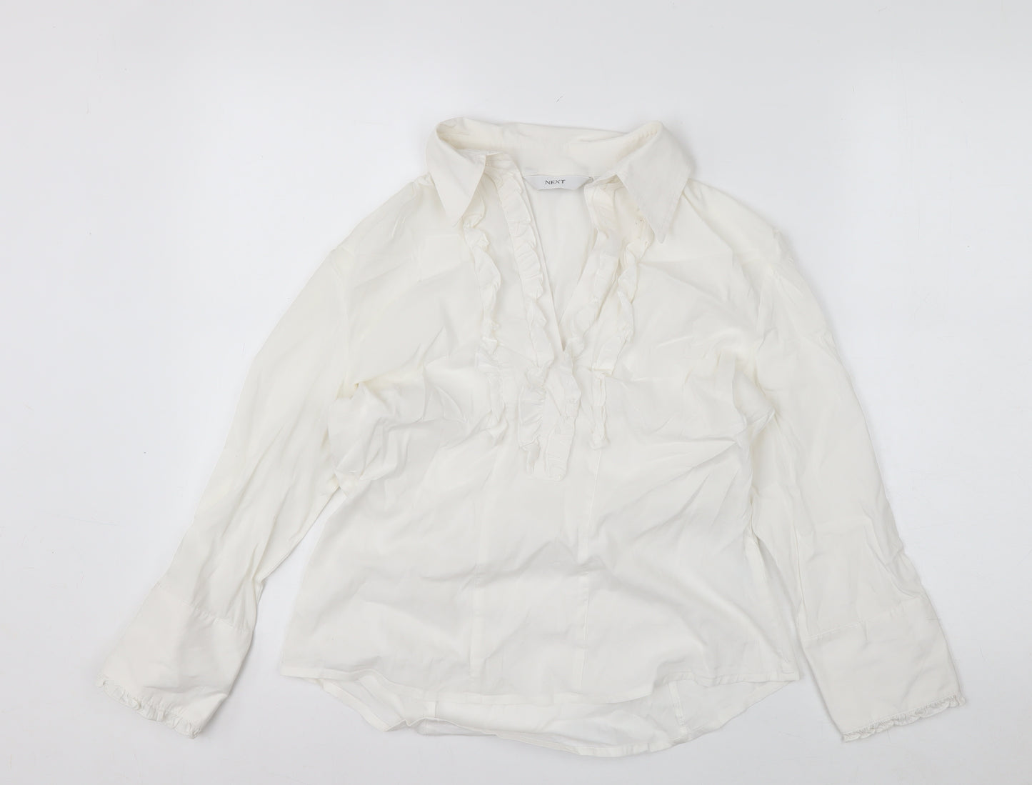 Next Women’s White Ruffle Collared Long Sleeve Blouse Size 14
