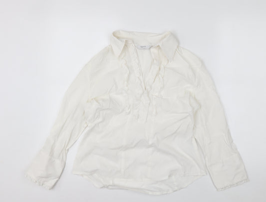 Next Women’s White Ruffle Collared Long Sleeve Blouse Size 14