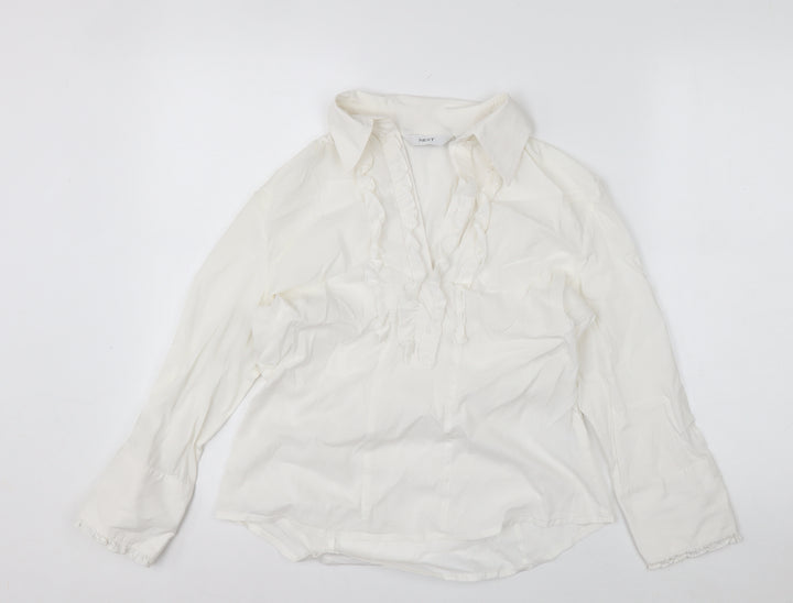 Next Women’s White Ruffle Collared Long Sleeve Blouse Size 14
