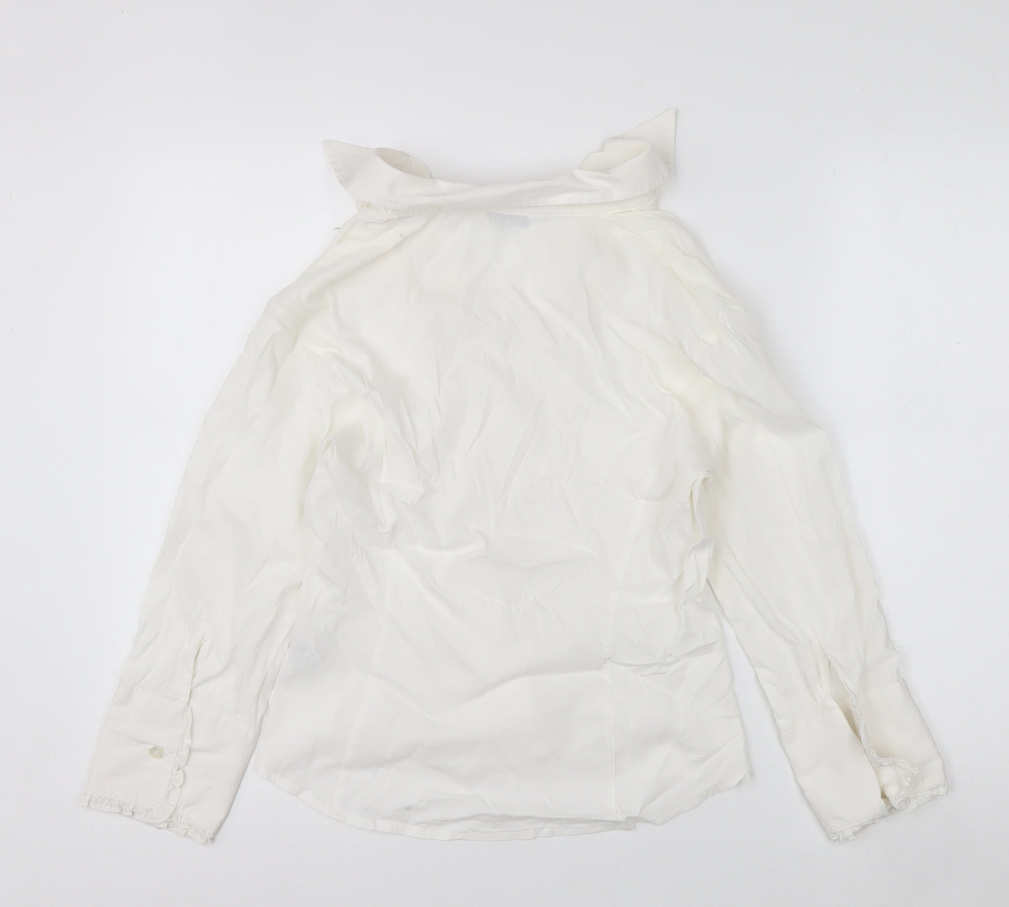 Next Women’s White Ruffle Collared Long Sleeve Blouse Size 14