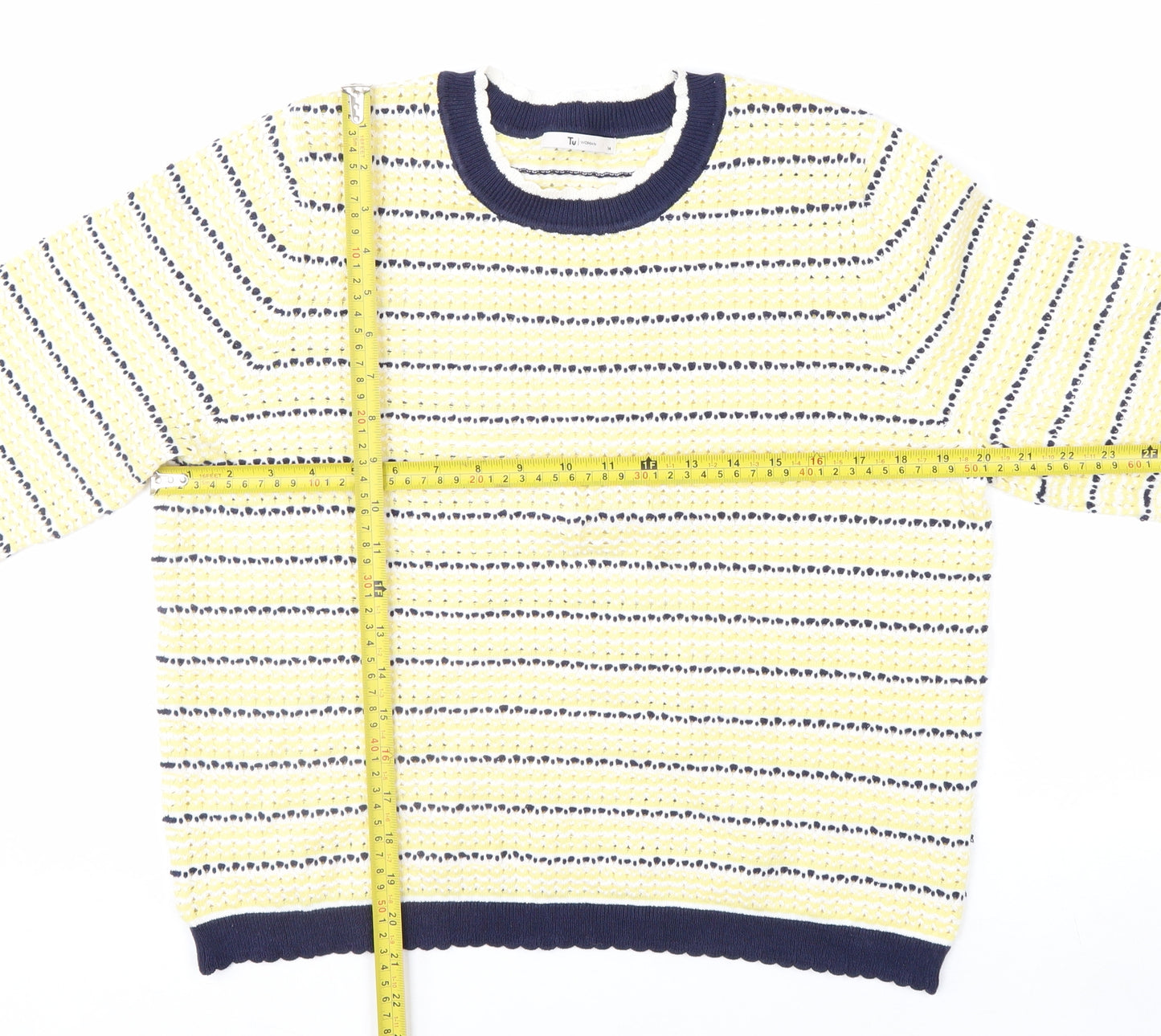 Tu Women Multicoloured Striped Crew Neck Cotton Jumper Size 14