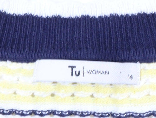 Tu Women Multicoloured Striped Crew Neck Cotton Jumper Size 14
