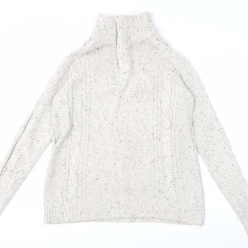 Boston Crew Men's Beige Cable-Knit High Neck Pullover Jumper Size M
