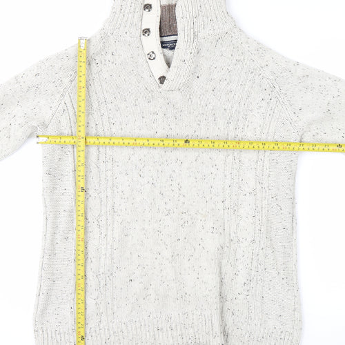 Boston Crew Men's Beige Cable-Knit High Neck Pullover Jumper Size M