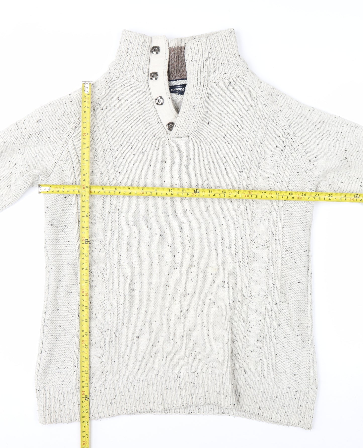 Boston Crew Men's Beige Cable-Knit High Neck Pullover Jumper Size M