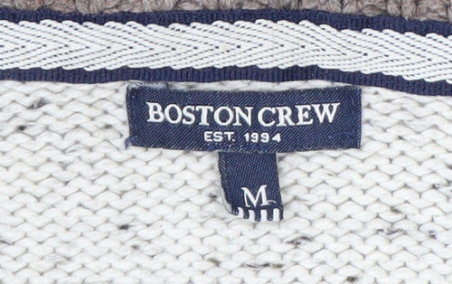 Boston Crew Men's Beige Cable-Knit High Neck Pullover Jumper Size M