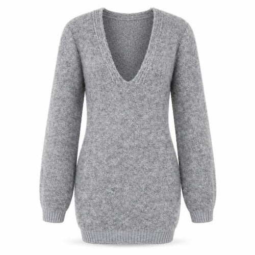 Pretty Little Thing Women's Grey V-Neck Chunky Knit Jumper Size S