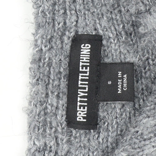 Pretty Little Thing Women's Grey V-Neck Chunky Knit Jumper Size S