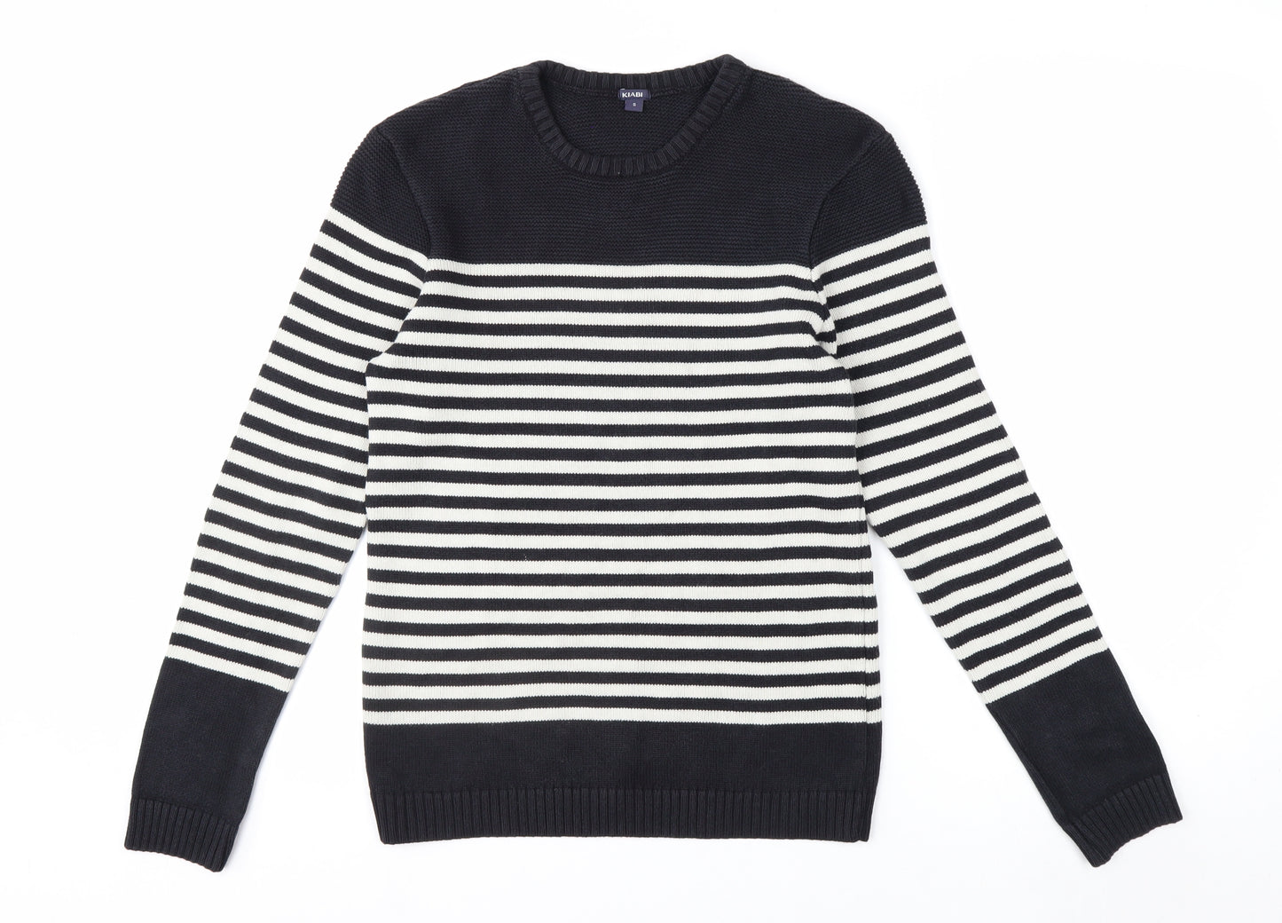 KIABI Women's Black Striped Crew Neck Knit Jumper Size S
