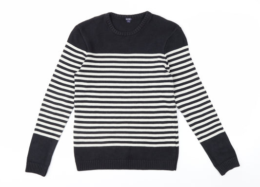 KIABI Women's Black Striped Crew Neck Knit Jumper Size S