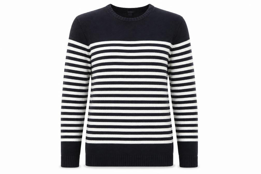 Front view of KIABI Women's Black Striped Crew Neck Knit Jumper, size S