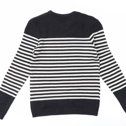 KIABI Women's Black Striped Crew Neck Knit Jumper Size S