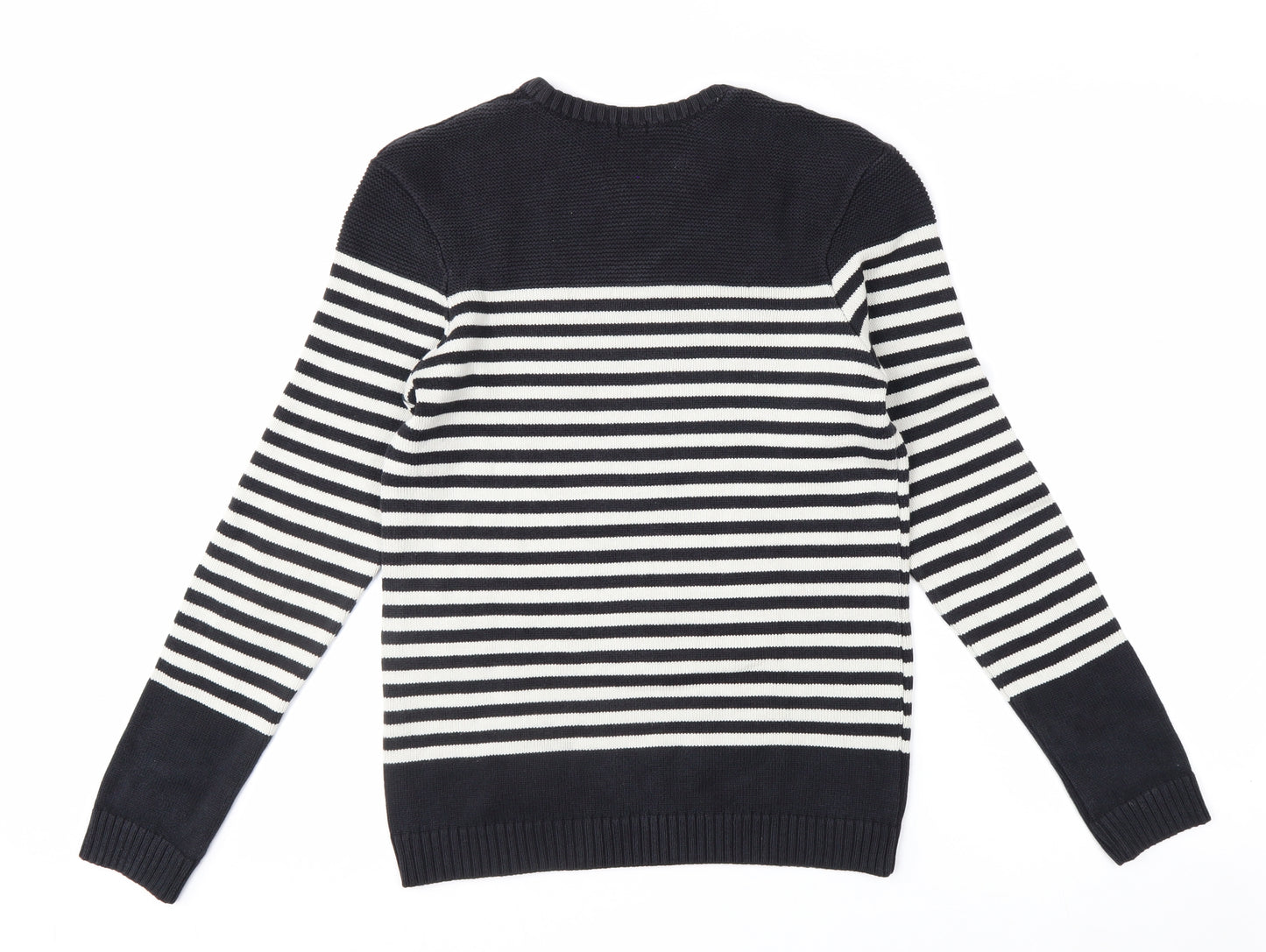 KIABI Women's Black Striped Crew Neck Knit Jumper Size S