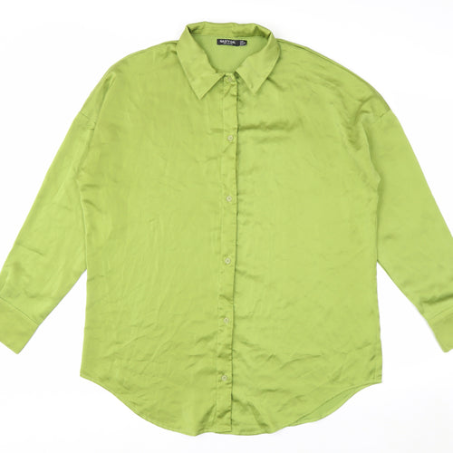 Nasty Gal Women's Green Long Sleeve Button-Up Satin Shirt Size 12