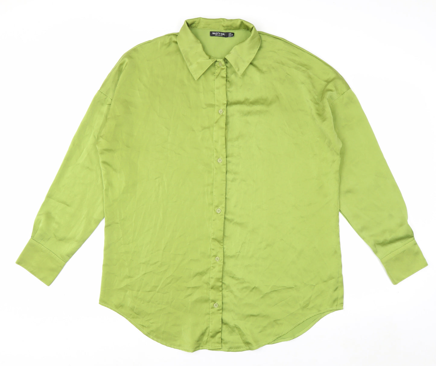Nasty Gal Women's Green Long Sleeve Button-Up Satin Shirt Size 12