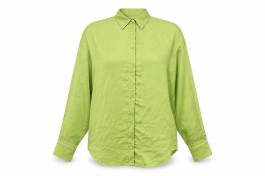 Front view of Nasty Gal Women's Green Long Sleeve Button-Up Satin Shirt, size 12