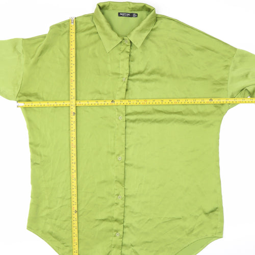 Nasty Gal Women's Green Long Sleeve Button-Up Satin Shirt Size 12