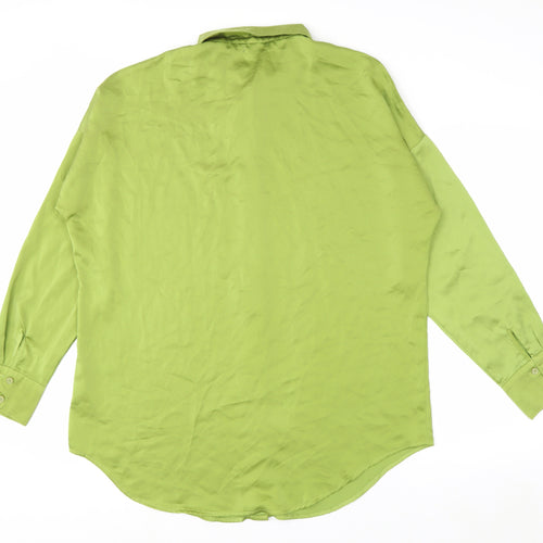 Nasty Gal Women's Green Long Sleeve Button-Up Satin Shirt Size 12