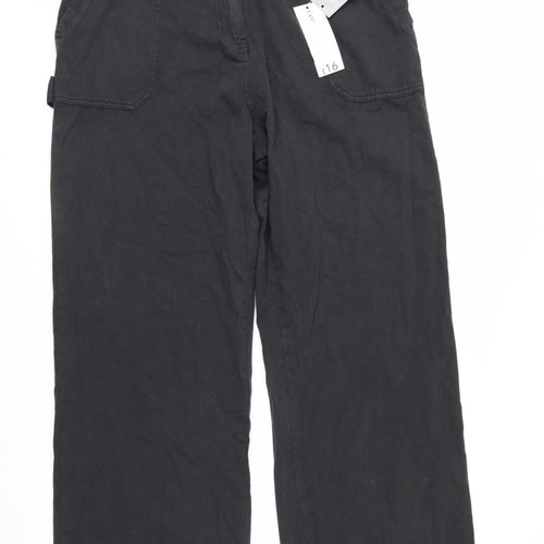 George Women's Black Cargo Trousers Size 16 Long Length Cotton Twill