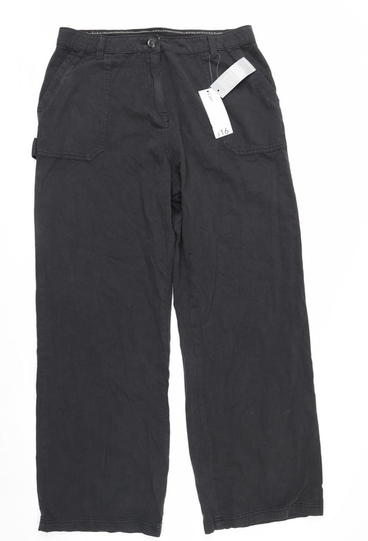 George Women's Black Cargo Trousers Size 16 Long Length Cotton Twill