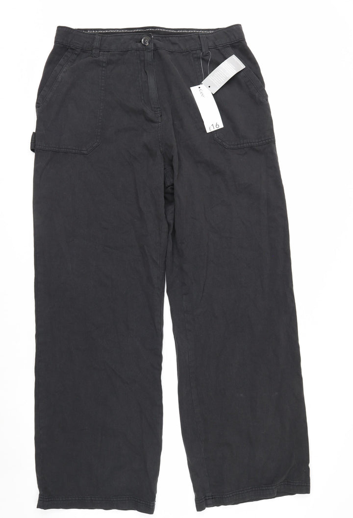 George Women's Black Cargo Trousers Size 16 Long Length Cotton Twill
