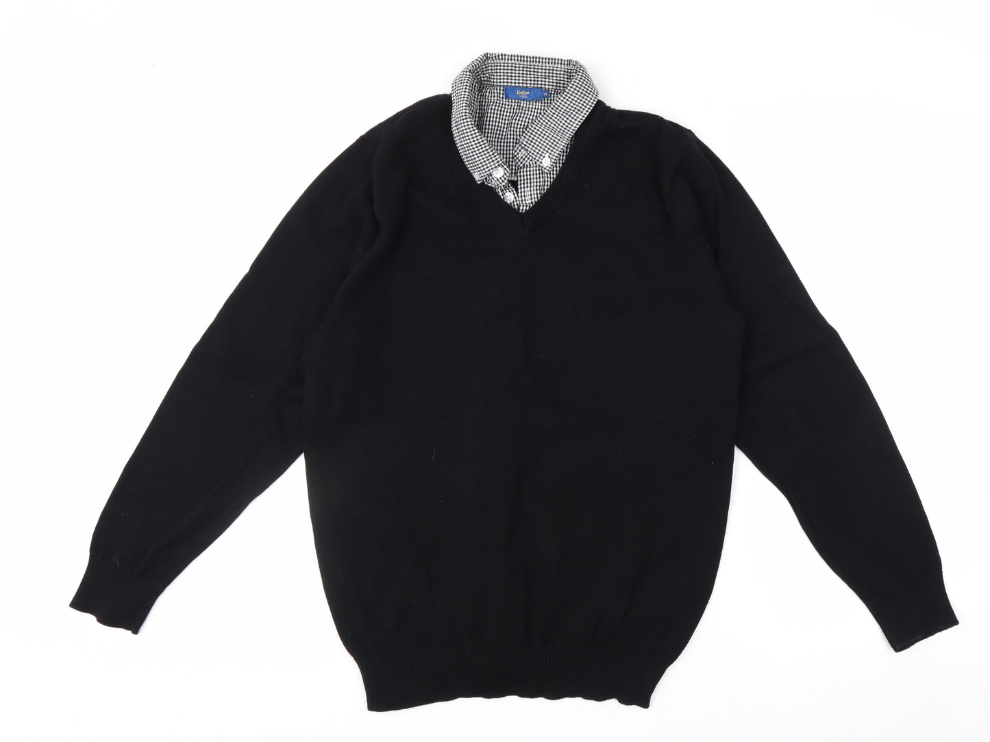 Cotton Traders Men's Black M V-Neck Cotton Pullover Jumper