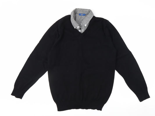 Cotton Traders Men's Black M V-Neck Cotton Pullover Jumper