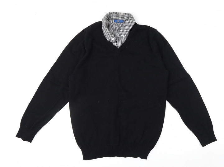 Cotton Traders Men's Black M V-Neck Cotton Pullover Jumper