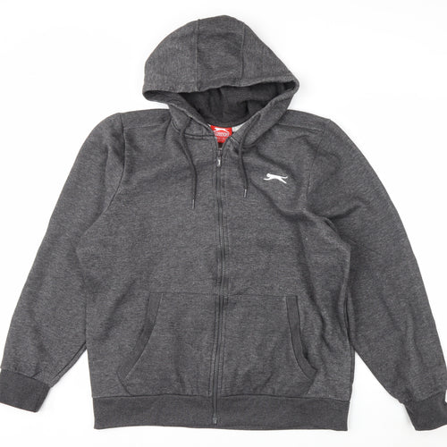 Slazenger Men's Grey Full Zip Hoodie L Fleece Casual Sportswear